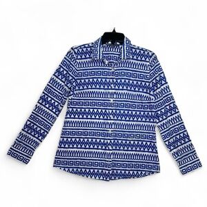Elliott Lauren Button Down LongSleeve 100% Cotton Blue and White Print Shirt